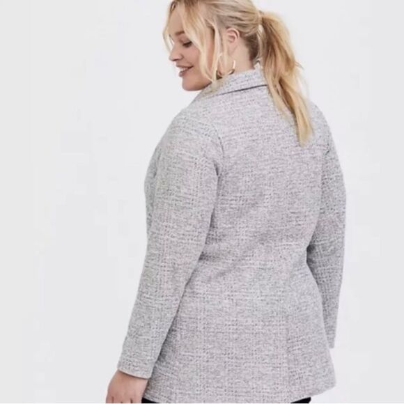 Torrid Studio Textured Boyfriend Knit Trench Blazer Coat Plus Size 3 Gray Pocket - Picture 2 of 8